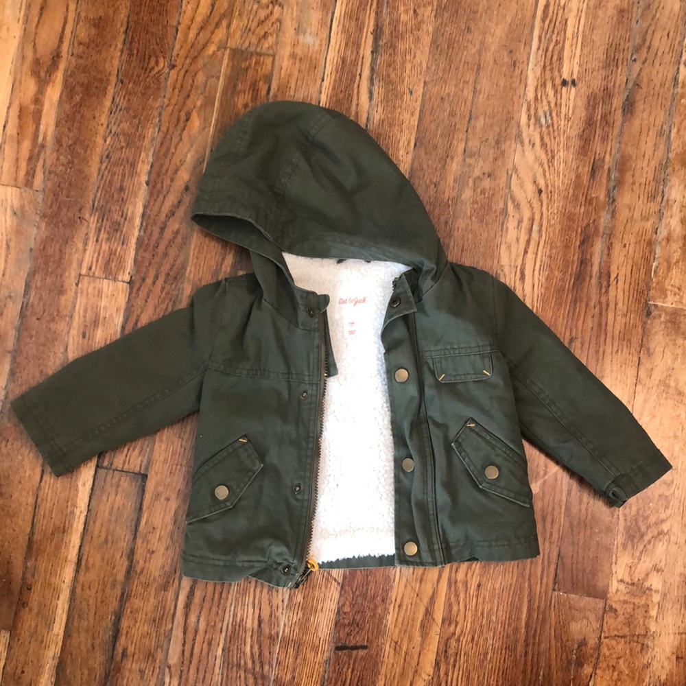Cat & Jack boy girl green lined green zip coat